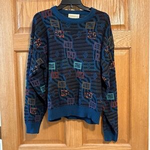 Vintage 90’s Expressions Funky Grunge Emo Coogi Style Knitted Sweater Men’s L